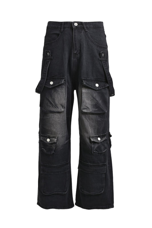 Strap Wide Denim Pants