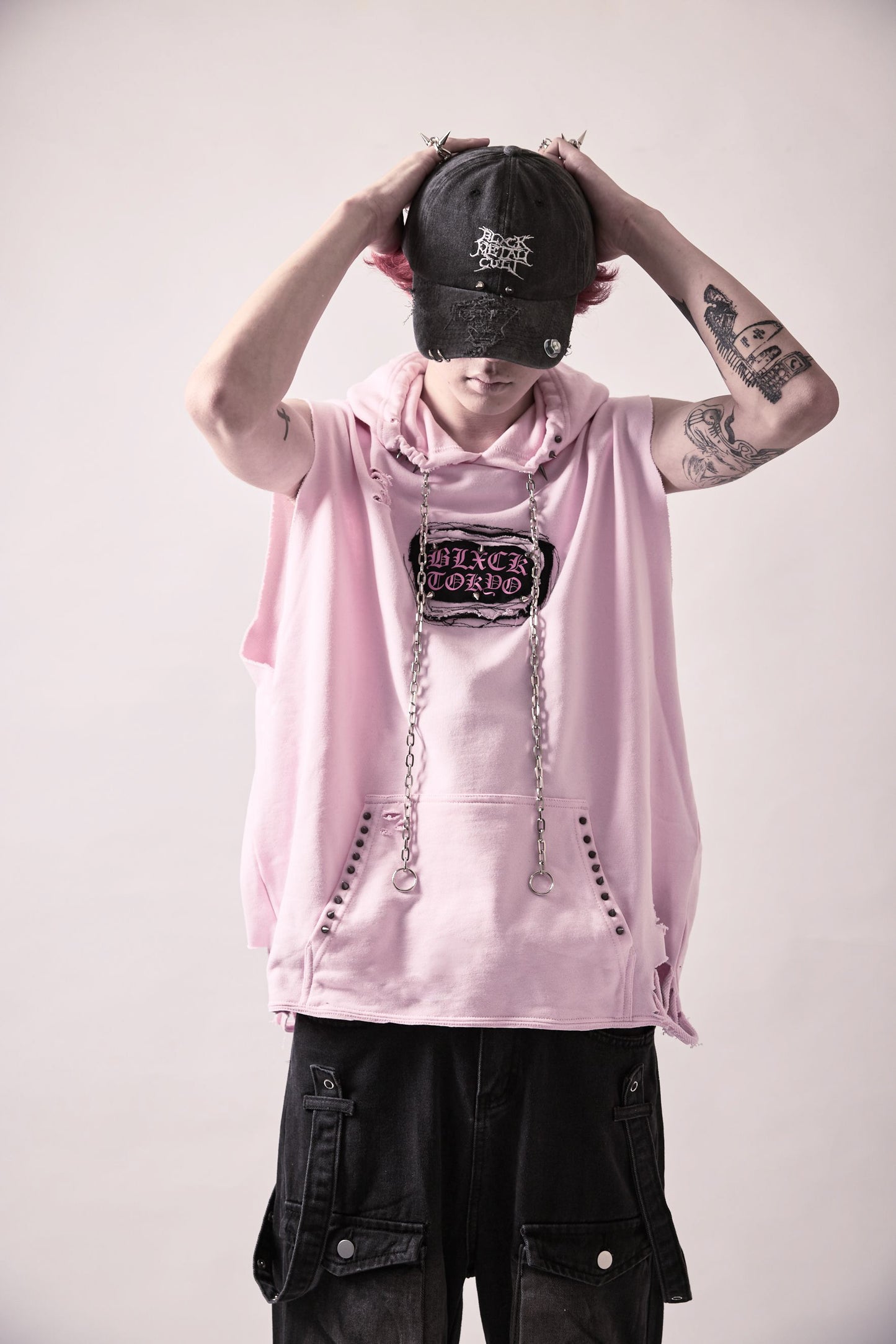 Custom Sleeveless Chain Hoodie (Pink)