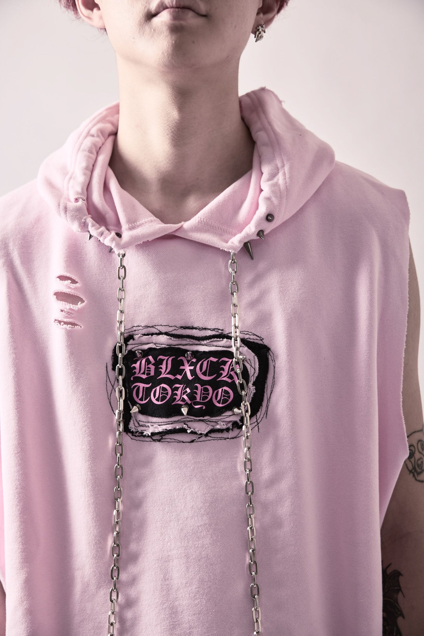 Custom Sleeveless Chain Hoodie (Pink)