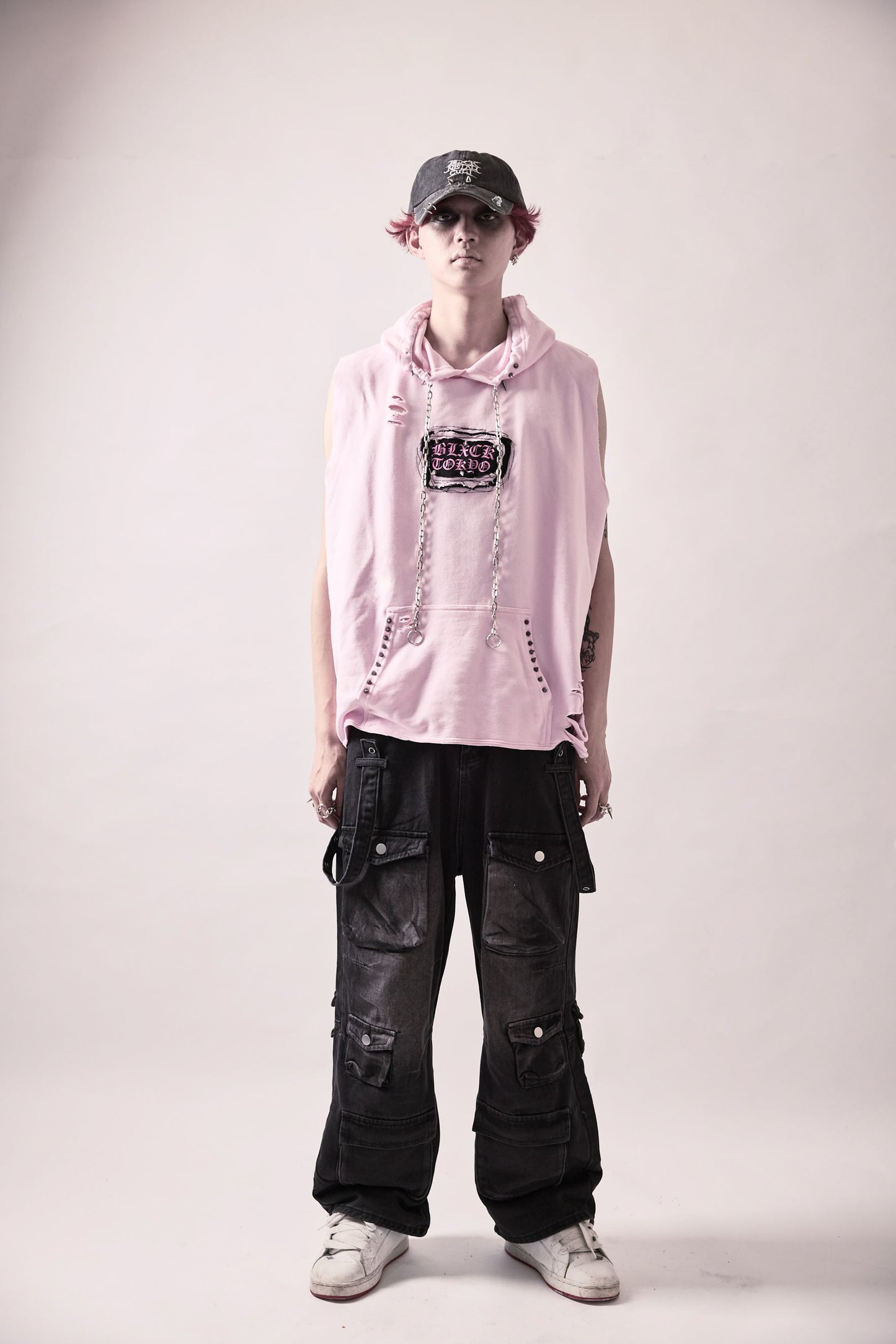 Custom Sleeveless Chain Hoodie (Pink)