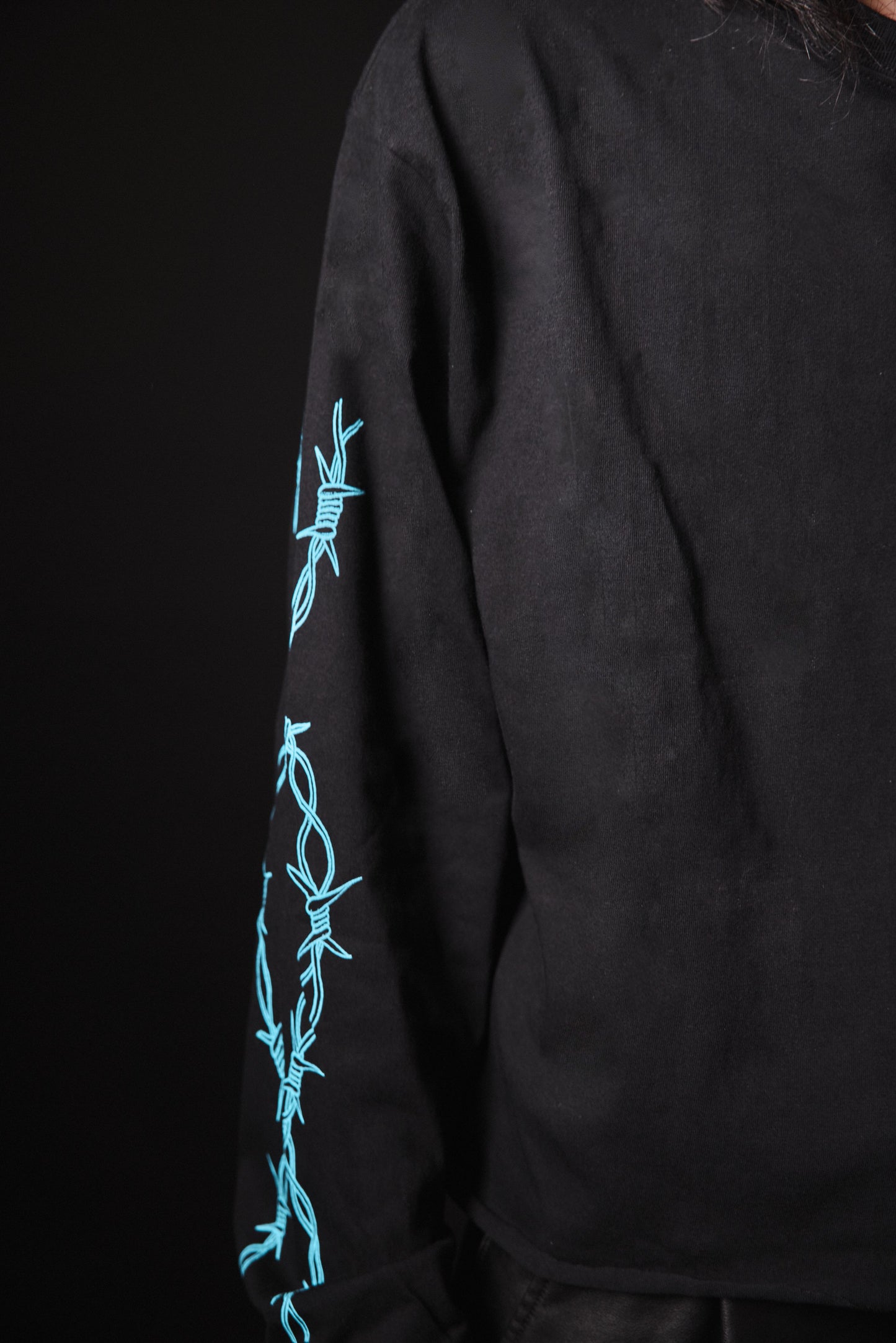 Cropped Barbed Wire Long Sleeve (Blue)