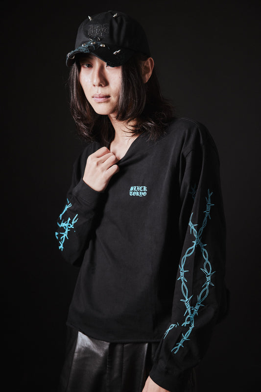 Cropped Barbed Wire Long Sleeve (Blue)